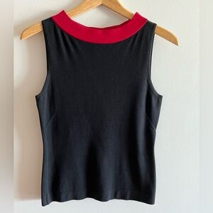 Ann Taylor sleeveless black top with red accent line, size XS